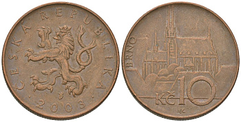 Чехия 10 крон 2003 b’, кафедральный собор в Брно KM 4 сталь плакированная медью 4592-927