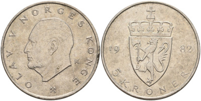 Норвегия 1 крона 1982 Улаф V (1958-1991) KM 419 медно-никель 4140-123