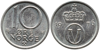 НОРВЕГИЯ 10 ЭРЕ 1976 KM 416 медно-никель 4392-146