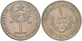Мавритания 1 угия 1986 самый редкий год выпуска KM 6 алюминиевая бронза 4614-422