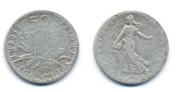 ФРАНЦИЯ 50 САНТИМОВ 1898 KM 854 серебро 4178-223