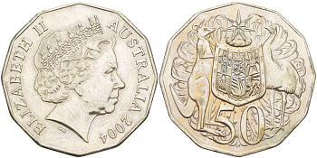 Австралия 50 центов 2004 Елизавета II (1952-2022), герб, кенгуру KM 404 медно-никель 4184-1234