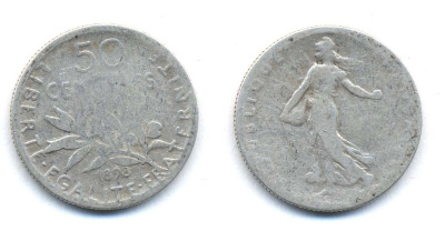 ФРАНЦИЯ 50 САНТИМОВ 1898 KM 854 серебро 4178-223