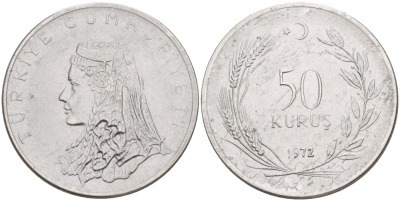 Турция 50 курушей 1972 Анатолийская невеста KM 899 нержавеющая сталь 4548-245