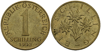Австрия 1 шиллинг 1993 KM 2886 алюминиевая бронза 4167-1211