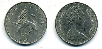 Великобритания 10 пенсов 1968 Елизавета II (1952-2022) KM 912, Spink 4231 (F1) медно-никель  4110-1041