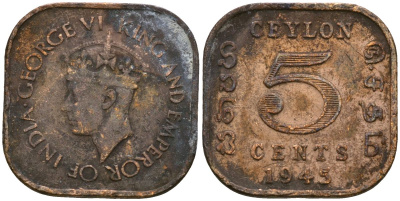 Цейлон 5 центов 1945 KM 113.2 никель латунь 4136-542