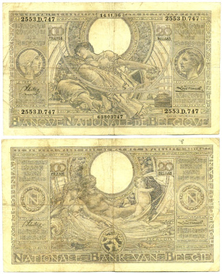 БЕЛЬГИЯ 100 ФРАНКОВ 1936 Pick 107 бумага 7218-16-2