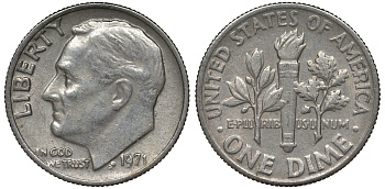 США 10 центов = дайм 1971 Рузвельт KM 195а медь плакированная медно-никелем 4124-443