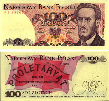 ПОЛЬША 100 ЗЛОТЫХ 1986 1 ИЮНЯ 1986, ЛЮДВИГ ВАРИНСКИЙ Pick 143е бумага 7548-112-3-2