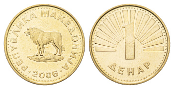 Македония 1 денар 2006  KM 2 латунь  UNC  M83-03