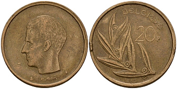 Бельгия 20 франков 1980 Belgique, Бодуэн I (1951-1993) KM 159 никель бронза 4601-332