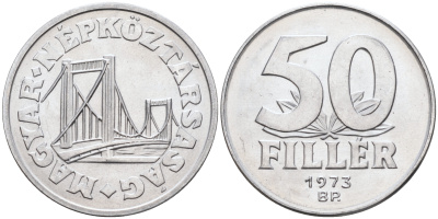 Венгрия 50 филлеров 1974 BP мост Елизаветы в Будапеште KM 574 алюминий UNC 4589-422