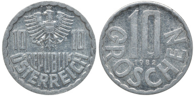 АВСТРИЯ 10 ГРОШЕЙ 1982 KM 2878 алюминий 72-1346