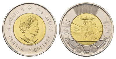 Канада 2 доллара 2016 75 лет Битве за Атлантику KM 2103 биметалл UNC 106-945