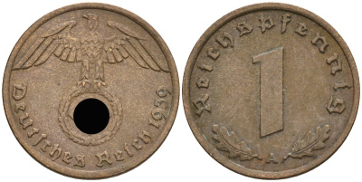 Германия 1 рейхспфенниг 1939 A KM 89, J 361 бронза 4392-117