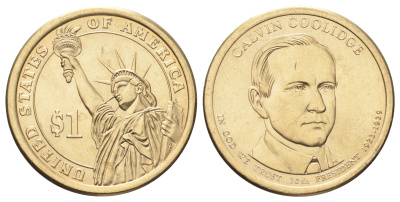 США 1 доллар 2014 Президент США - Калвин Кулидж (1923–1929) KM 572 медь с марганцево-латунным покрытием UNC 4666-1027