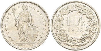 ШВЕЙЦАРИЯ 1 ФРАНК 1979 KM 24а.1 медно-никель 4544-434