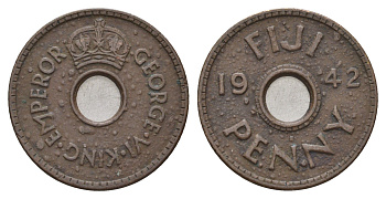 Фиджи 1 пенни 1942 Георг VI (1936-1952) KM 7a латунь 4671-356