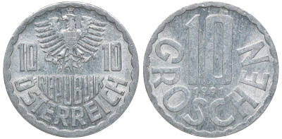 АВСТРИЯ 10 ГРОШЕЙ 1991 KM 2878 алюминий 72-1413