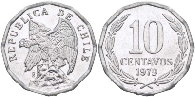 Чили 10 сентаво 1979 KM 205a алюминий 4402-427