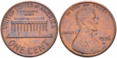 США 1 ЦЕНТ 1976 D, ЛИНКОЛЬН KM 201 медь цинк 63-338