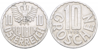 Австрия 10 грошей 1955 KM 2878 алюминий 3309-953