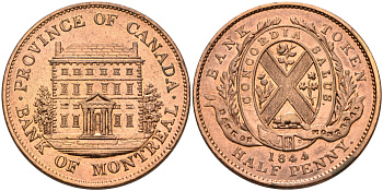 Канада 1/2 пенни 1844 Monreal Bank, токен KM TN18 медь    4599-526