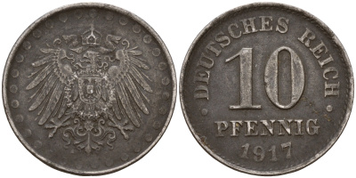 Германия 10 пфеннигов 1917 A J. 298, KM 20 железо    4603-742