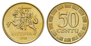 Литва 50 центов 1998 KM 108 никель латунь UNC 4163-117