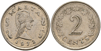 Мальта 2 цента 1972 Пентесилея, царица амазонок KM 9 медь цинк 4154-662