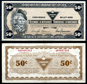 Канада купон на 50 центов 1987 Canadian Tire бумага 2195-23-2-2