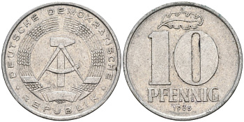ГДР 10 пфеннигов 1965 А KM 10 алюминий 4571-647