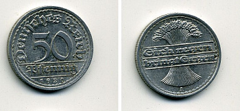 ГЕРМАНИЯ 50 ПФЕННИГОВ 1920 A KM 27, J. 301 алюминий 41-727