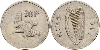 Ирландия 50 пенсов 1981 вальдшнеп KM 24 медно-никель 4526-411