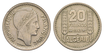 Алжир, Французский 20 франков 1949  KM 91 медно-никель 4638-1026