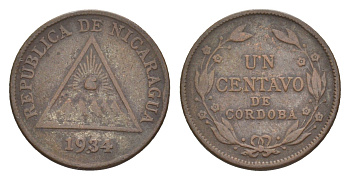 Никарагуа 1 сентаво 1934 KM 11 бронза 1528-1222