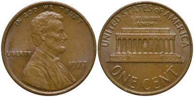 США 1 ЦЕНТ 1977 ЛИНКОЛЬН KM 201 медь цинк 4547-261