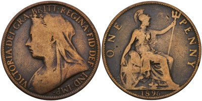 Великобритания 1 пенни 1896 Виктория (1837-1901) KM 790, Spink 3961 бронза 4149-1143