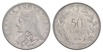 Турция 50 курушей 1974 Анатолийская невеста KM 899 нержавеющая сталь 4648-726