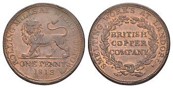 Великобритания, Уолтамстоу, Ландор 1 пенни 1812 рубчатый гурт, Британская медная компания, токен Withers 562 медь 3711-435