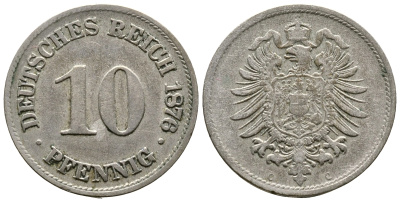 ГЕРМАНИЯ 10 ПФЕННИГОВ 1876 G, СТАРОГЕРБОВКА KM 4, J. 4 медно-никель 4364-337