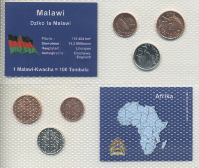Малави набор из 3 монет 2003 1, 2, 5 тамбала, в запайке    UNC  1-5-2-47