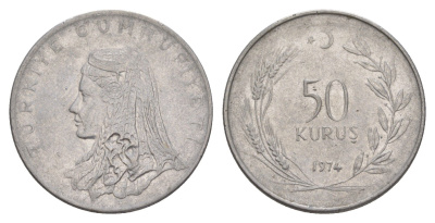 Турция 50 курушей 1974 Анатолийская невеста KM 899 нержавеющая сталь 4648-726