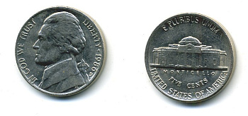 США 5 ЦЕНТОВ 1986 ДЖЕФФЕРСОН KM A192 медно-никель 4364-333