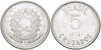 Бразилия 5 крузадо 1986 реформа (1986-1989) KM 606 нержавеющая сталь 24-1137