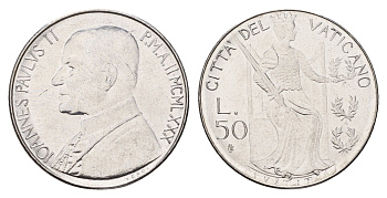 Ватикан 50 лир 1980 MCMLXXX KM 145 нержавеющая сталь UNC 54-2117