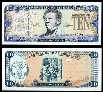 Либерия 10 долларов 2003 Pick 27 a 7214-63-2-1 бумага UNC (пресс) 7214-63-1-2