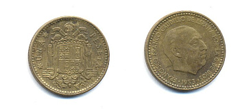 Испания 1 песета 1953 (56) Франциско Франко (1939-1975) KM 775 алюминиевая бронза 54-262