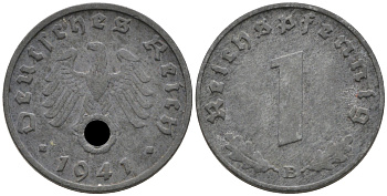 ГЕРМАНИЯ 1 РЕЙХСПФЕННИГ 1941 B J 369, KM 97 цинк 75-149
